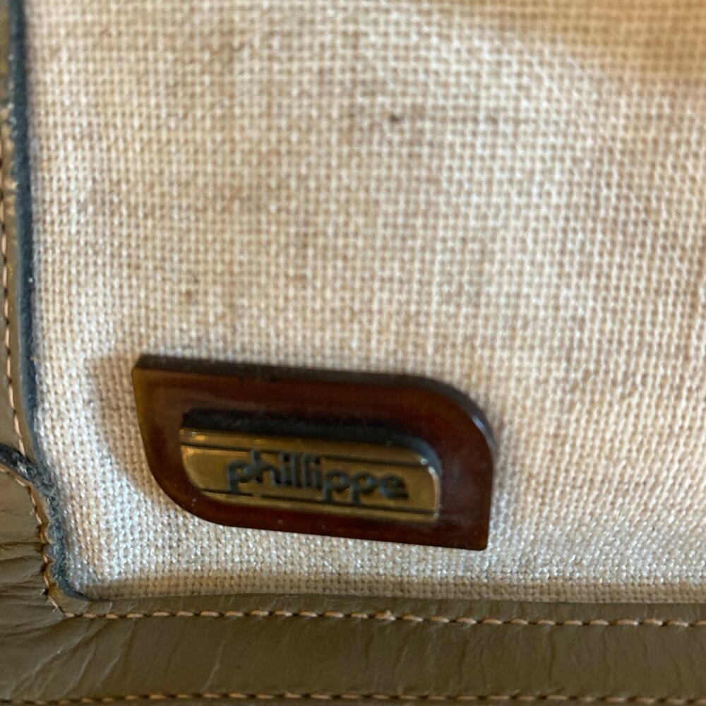 Philippe Vintage Handbag. Two Handles. Canvas and Taupe Leather. Many Compartmen - Picture 2 of 12